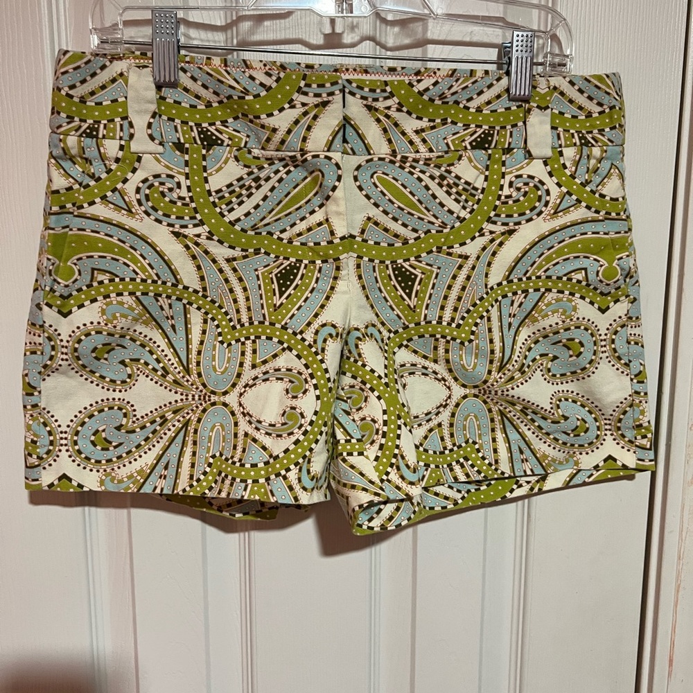 J. Crew Green and White Bermuda Shorts with Paisley Print